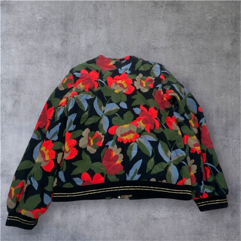 TRF Outwer Red and Green Bomber Jacket with Floral Camouflage Design - Picture 2 of 4